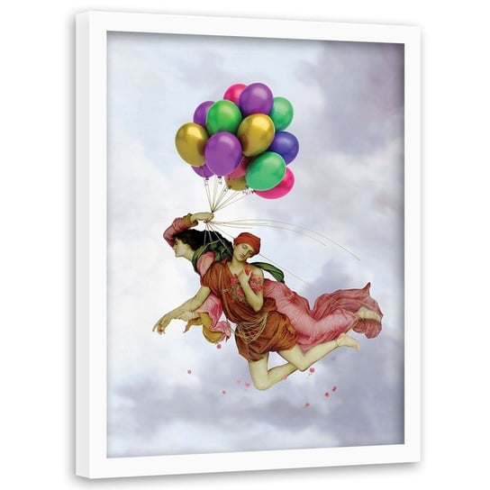 Plakat w ramie białej FEEBY Balonowa ucieczka, 50x70 cm Feeby
