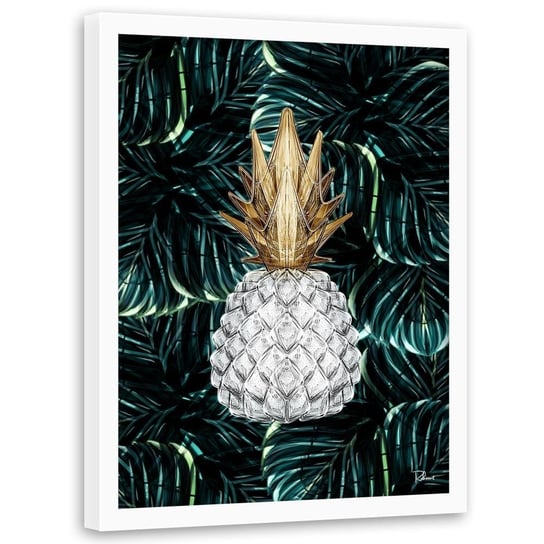 Plakat w ramie białej FEEBY Biały ananas, 50x70 cm Feeby