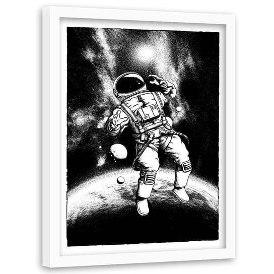 Plakat w ramie białej FEEBY Czarno-biały kosmonauta, 50x70 cm Feeby