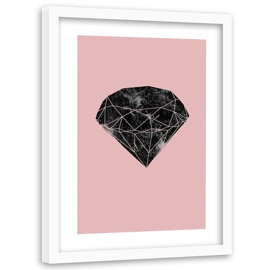 Plakat w ramie białej FEEBY Czarny diament na różowym tle, 80x120 cm Feeby