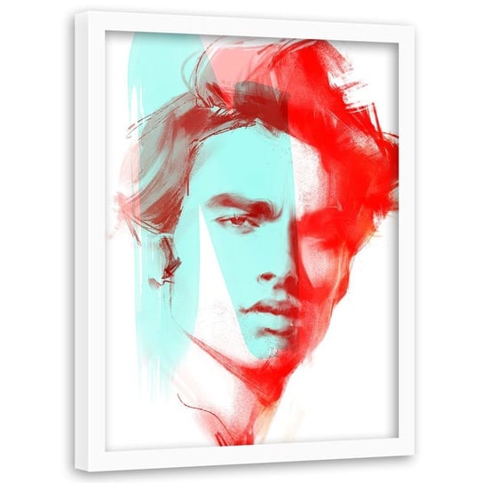 Plakat w ramie białej FEEBY Czerwony portret mężczyzny, 40x60 cm Feeby