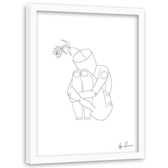 Plakat w ramie białej FEEBY Człowiek i kwiat minimalizm, 40x60 cm Feeby