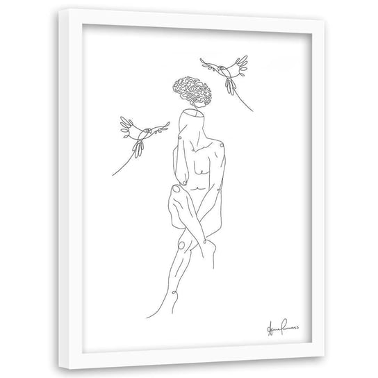 Plakat w ramie białej FEEBY Człowiek i ptaki, minimalizm, 70x100 cm Feeby
