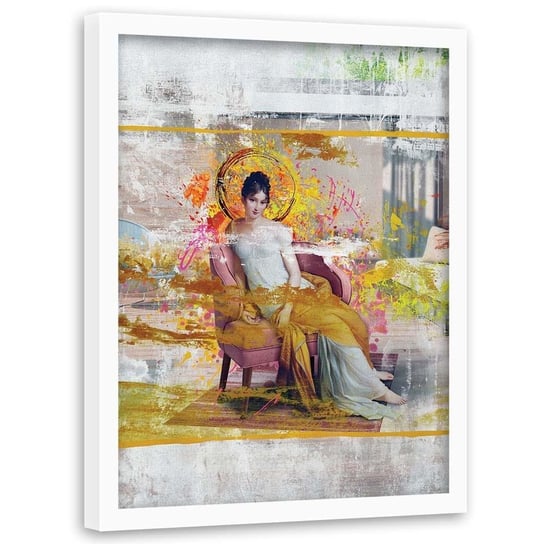 Plakat w ramie białej FEEBY Dama w fotelu, 40x60 cm Feeby