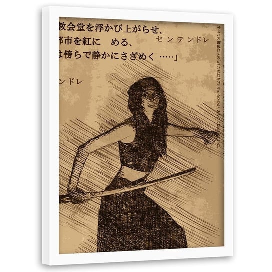 Plakat w ramie białej FEEBY Dziewczyna samuraja, 70x100 cm Feeby