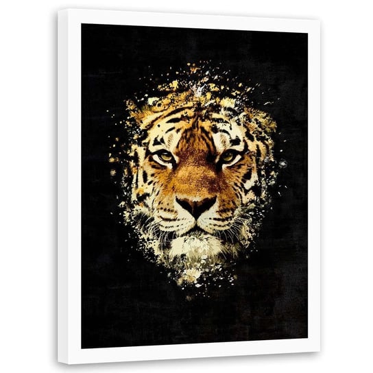 Plakat w ramie białej FEEBY Dziki tygrys, 70x100 cm Feeby