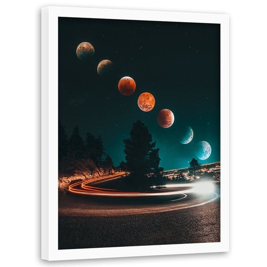Plakat w ramie białej FEEBY Fazy księżyca i światła, 70x100 cm Feeby