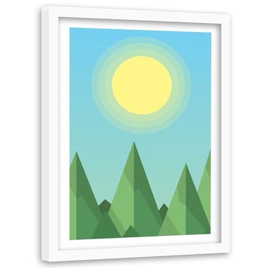 Plakat w ramie białej FEEBY Geometryczny krajPlakat leśny ze słońcem, 40x60 cm Feeby