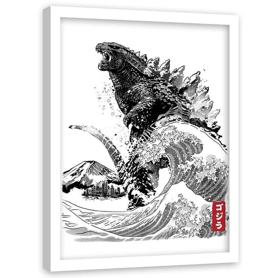 Plakat w ramie białej FEEBY Godzilla, 40x60 cm Feeby