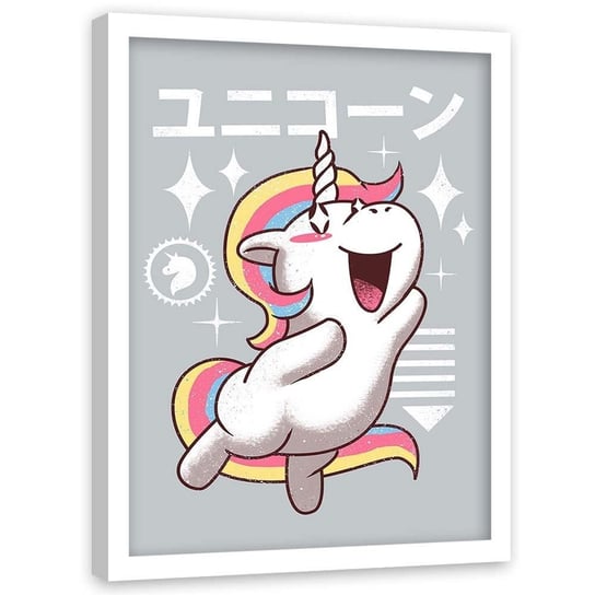 Plakat w ramie białej FEEBY Jednorożec anime, 40x60 cm Feeby