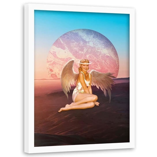 Plakat w ramie białej FEEBY Kobieta anioł, 40x60 cm Feeby