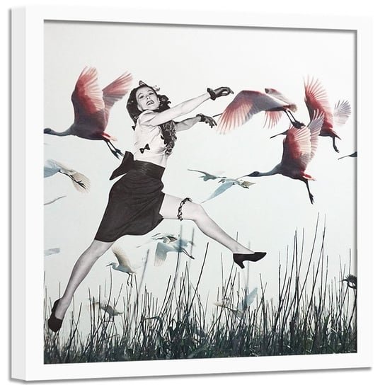 Plakat w ramie białej FEEBY Kobieta i gęsi, 80x80 cm Feeby