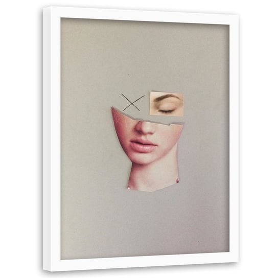 Plakat w ramie białej FEEBY Kolaż twarz kobiety, 70x100 cm Feeby