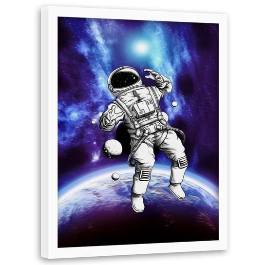 Plakat w ramie białej FEEBY Kosmonauta w kosmosie, 40x60 cm Feeby