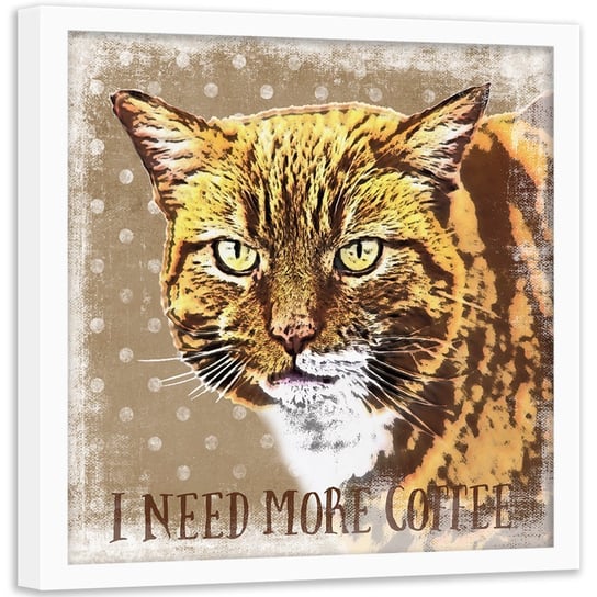 Plakat w ramie białej FEEBY Kot i kawa, 80x80 cm Feeby