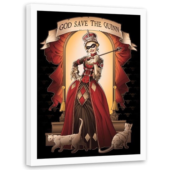 Plakat w ramie białej FEEBY Królowa z kotem, 50x70 cm Feeby