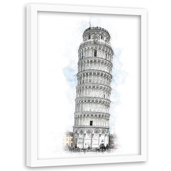 Plakat w ramie białej FEEBY Krzywa wieża w Pizie, 50x70 cm Feeby