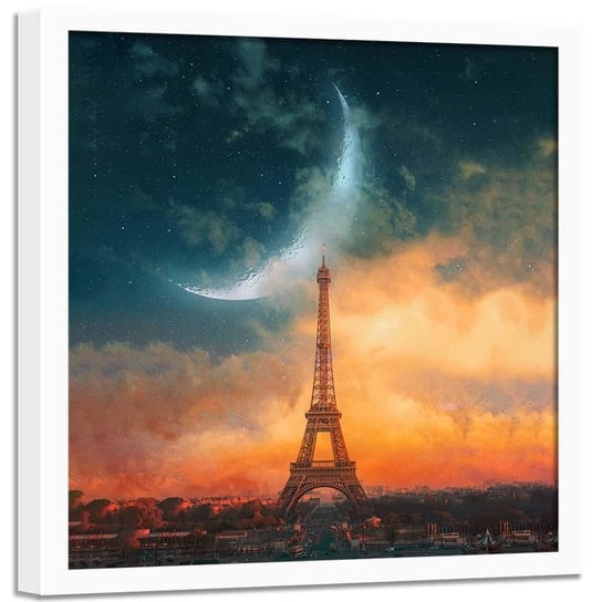 Plakat w ramie białej FEEBY Księżyc nad Paryżem, 40x40 cm Feeby