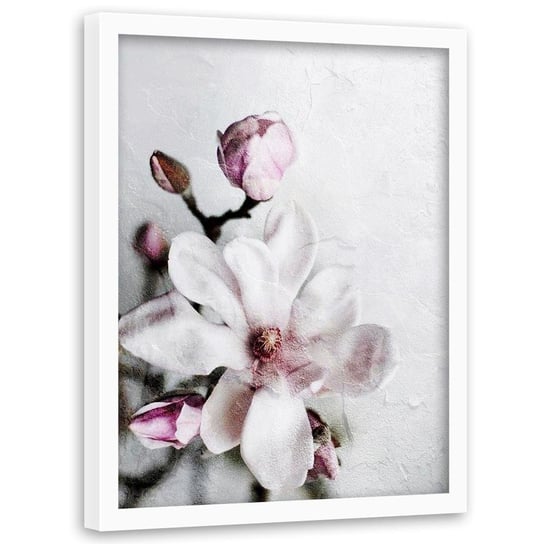 Plakat w ramie białej FEEBY Kwiat magnolii, 40x60 cm Feeby