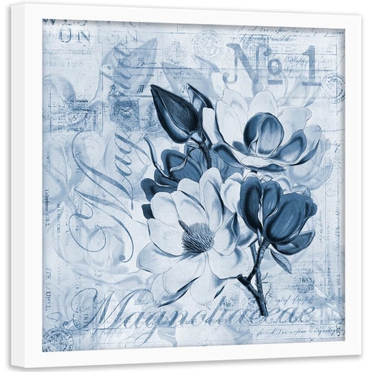 Plakat w ramie białej FEEBY Kwiaty magnolii, 60x60 cm Feeby