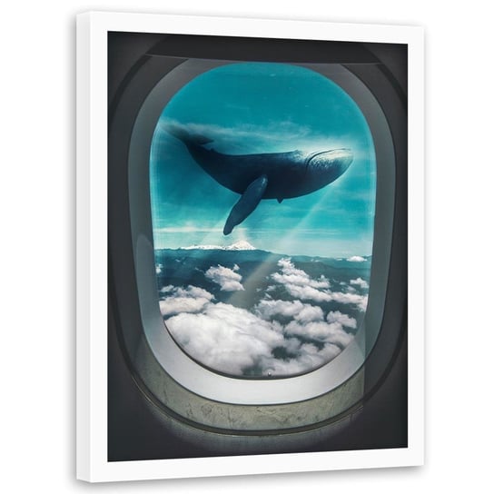 Plakat w ramie białej FEEBY Latający wieloryb, 50x70 cm Feeby