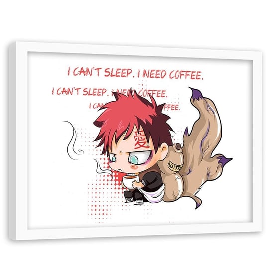 Plakat w ramie białej FEEBY Manga I need coffee, 100x70 cm Feeby