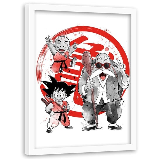Plakat w ramie białej FEEBY Manga mali wojownicy, 70x100 cm Feeby