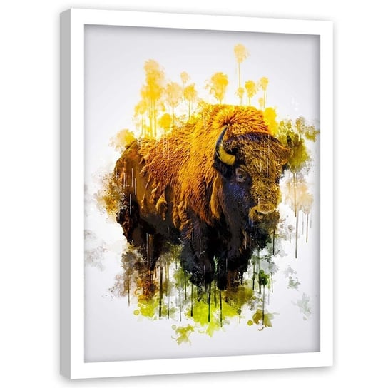 Plakat w ramie białej FEEBY Masywny bizon, 50x70 cm Feeby