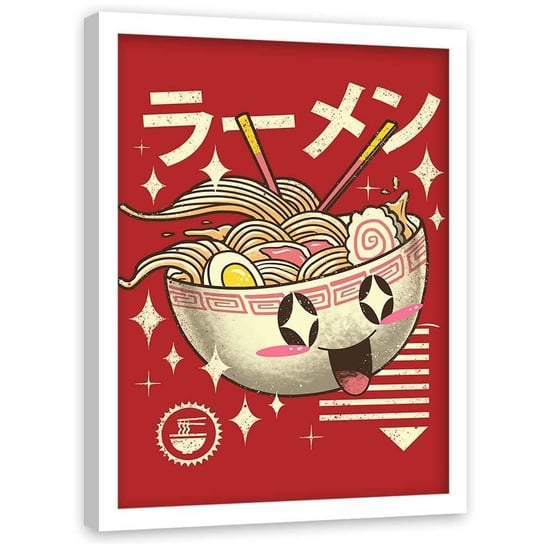 Plakat w ramie białej FEEBY Miska z zupą anime, 50x70 cm Feeby