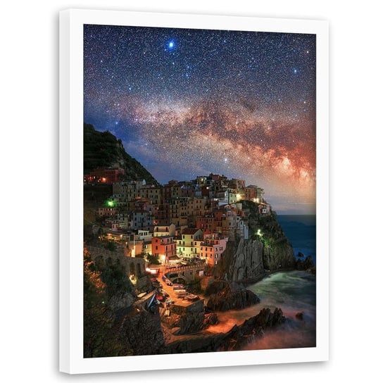 Plakat w ramie białej FEEBY Monterosso nocą, 70x100 cm Feeby