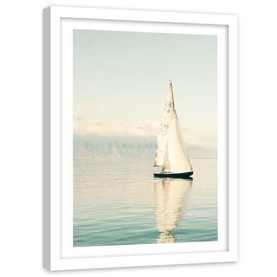 Plakat w ramie białej Feeby, Morze żaglówka spokojna pogoda 40x50 cm Feeby