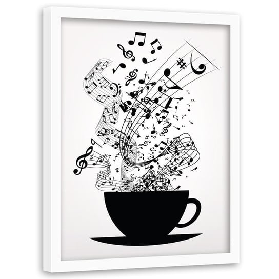 Plakat w ramie białej FEEBY Muzyczna kawa, 50x70 cm Feeby