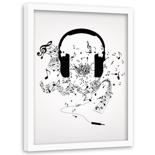 Plakat w ramie białej FEEBY Muzyczne słuchawki, 50x70 cm Feeby