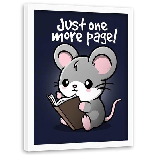 Plakat w ramie białej FEEBY Myszka z książką dla dzieci i młodzieży, 40x60 cm Feeby