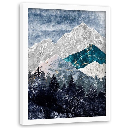 Plakat w ramie białej FEEBY Niebieski szczyt w górach, 70x100 cm Feeby
