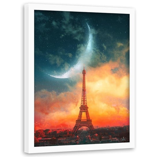 Plakat w ramie białej FEEBY Noc w Paryżu, 40x60 cm Feeby