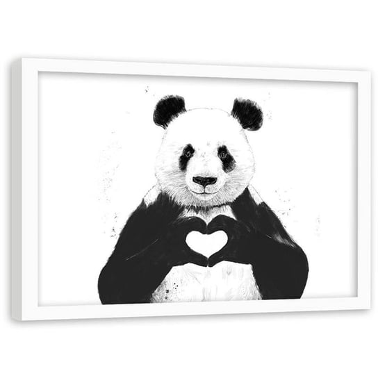 Plakat w ramie białej Feeby, Panda symbol serca love 60x40 cm Feeby