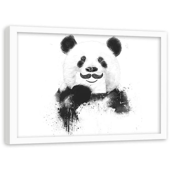 Plakat w ramie białej Feeby, Panda z wąsem 70x50 cm Feeby