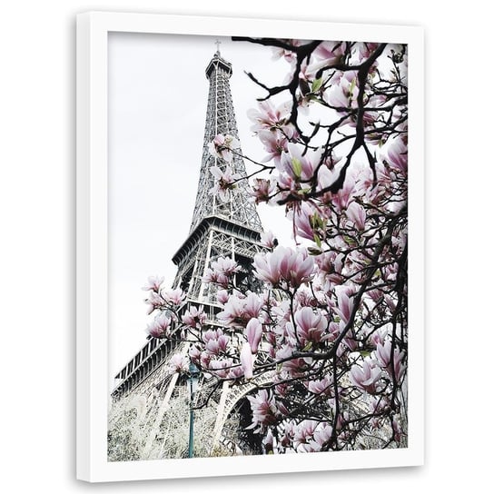 Plakat w ramie białej FEEBY Paryskie magnolie, 50x70 cm Feeby