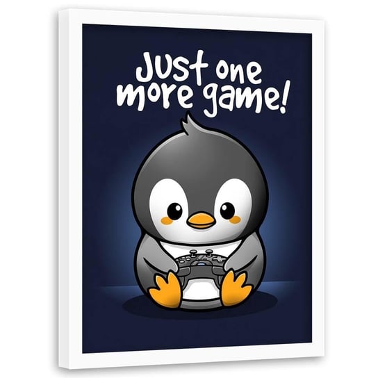 Plakat w ramie białej FEEBY Pingwin gracz dla dzieci i młodzieży, 50x70 cm Feeby
