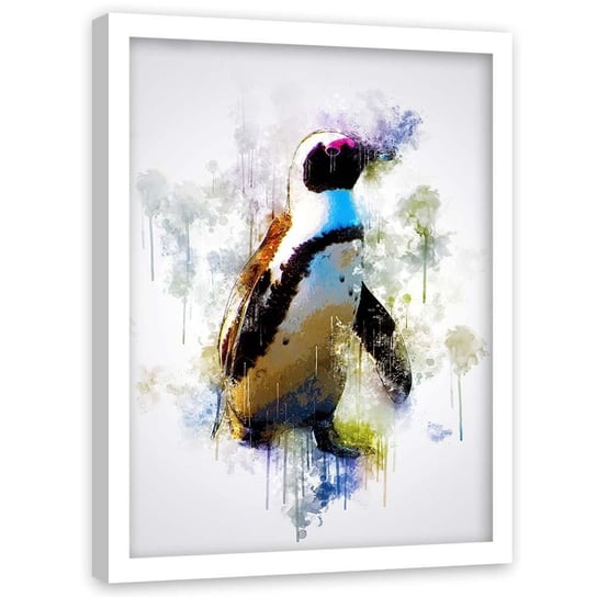 Plakat w ramie białej FEEBY Pingwin w kolorach, 40x60 cm Feeby