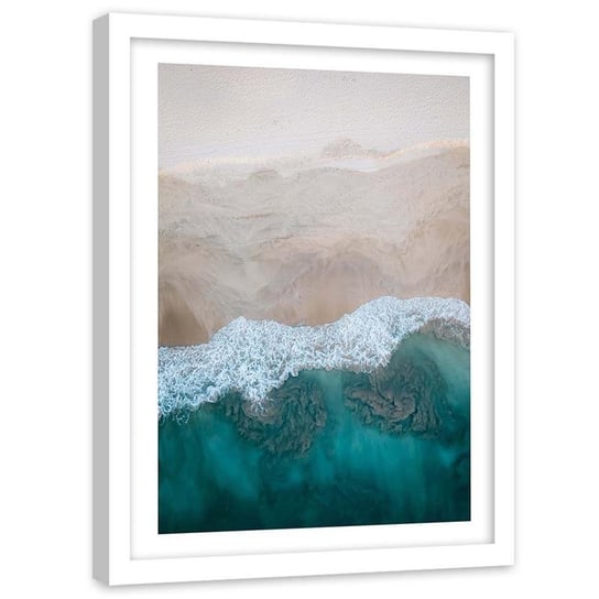 Plakat w ramie białej Feeby, Plaża morze brzeg widok z powietrza 21x30 cm Feeby