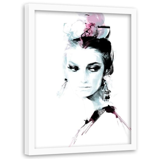 Plakat w ramie białej FEEBY Portret zamyślonej kobiety, 50x70 cm Feeby