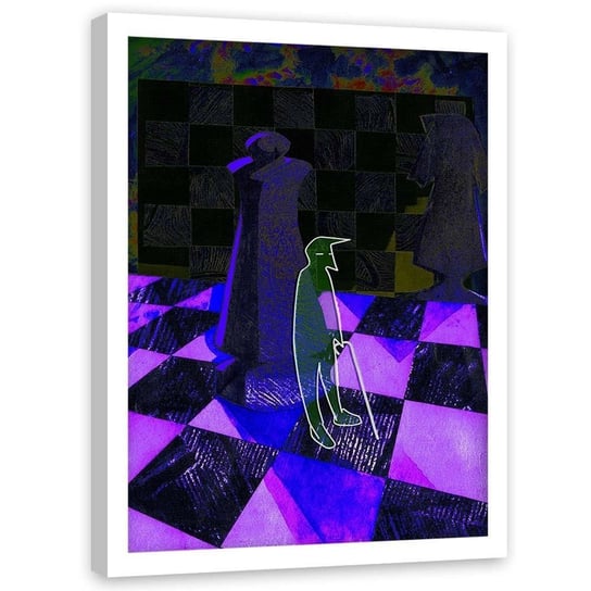 Plakat w ramie białej FEEBY Postać na szachownicy, 50x70 cm Feeby