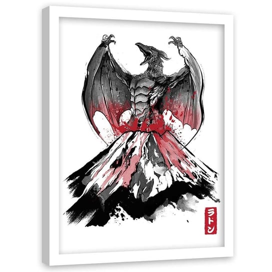 Plakat w ramie białej FEEBY Potwór z wulkanu, 40x60 cm Feeby
