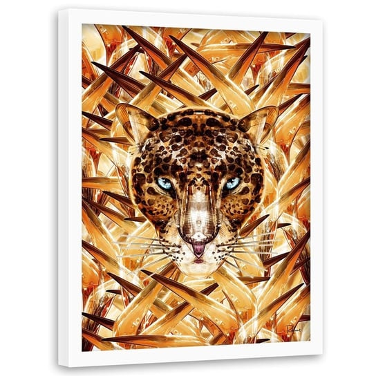 Plakat w ramie białej FEEBY Przyczajony jaguar, 40x60 cm Feeby