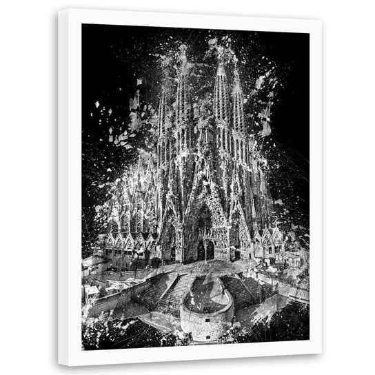Plakat w ramie białej FEEBY Sagrada Familia w Barcelonie, 40x60 cm Feeby