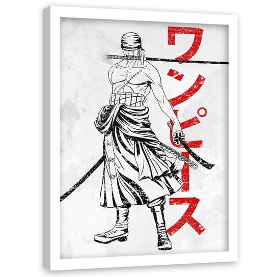 Plakat w ramie białej FEEBY Samurai z trzema mieczami, 40x60 cm Feeby