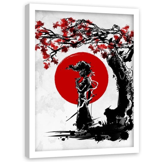 Plakat w ramie białej FEEBY, Samuraj z cygarem, 70x100 cm Feeby