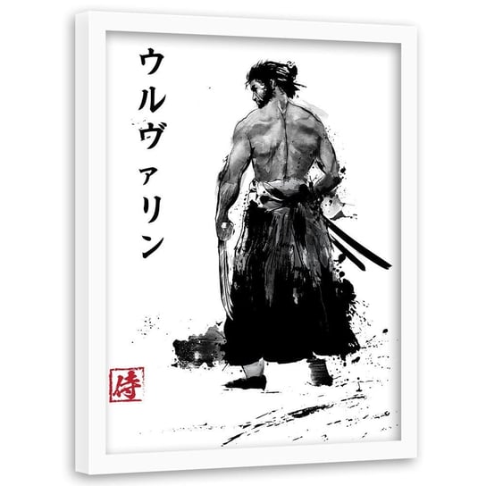 Plakat w ramie białej FEEBY Samuraj z pazurami, 40x60 cm Feeby